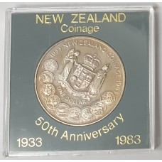 NEW ZEALAND 1933 - 1983 . ONE DOLLAR COIN . 50TH ANNIVERSARY . IN A CASE